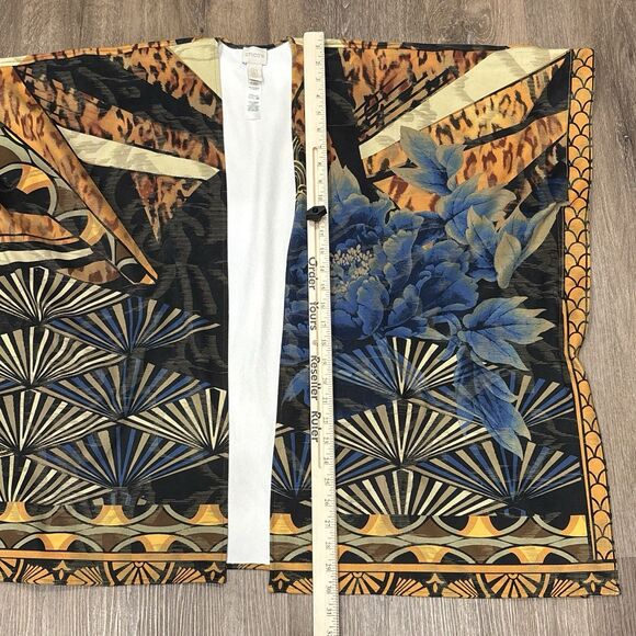 Chicos Kimono Abstract Floral Cheetah Print Ruana Open Front Wrap One Size - Picture 5 of 9